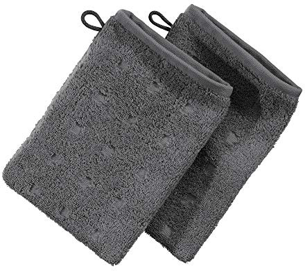 Möve Waschhandschuh Quadretti 2er-Pack Walk-Frottier Graphit Größe 15x20 cm