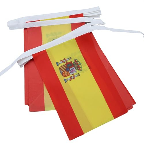 AZ FLAG Guirlande Espagne 12 m 20 drapeaux Polyester Léger 45x30 cm | Usage intérieur et extérieur Guirlande de drapeaux espagnol España drapeaux cousus sur un ruban renforcé