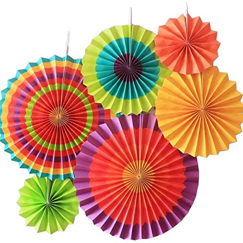 Sunbeauty, set da 6 ventagli di carta velina, decorazione per feste, matrimoni, compleanni, 21 cm, 31 cm, 42 cm Bunt