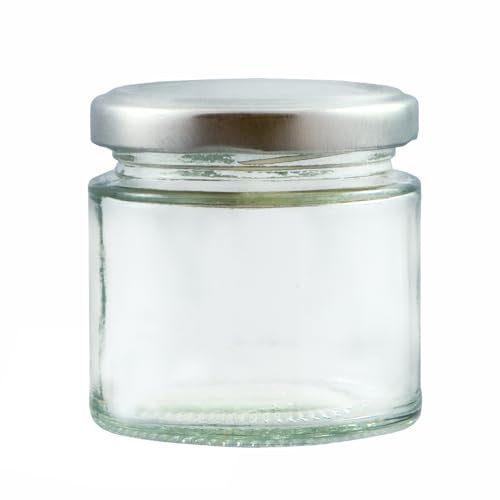 Small Clear Glass Jam Jars Pack 12 Silver Twist Off Lids 125ml Wedding Favours Jam, Curd Chutney