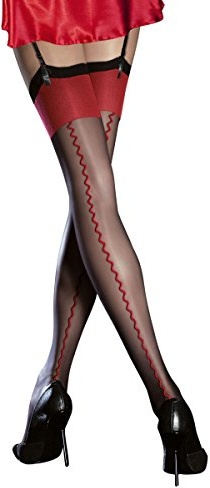 Fiore Medias transparentes de 20 denier con costura trasera roja, Negro, S