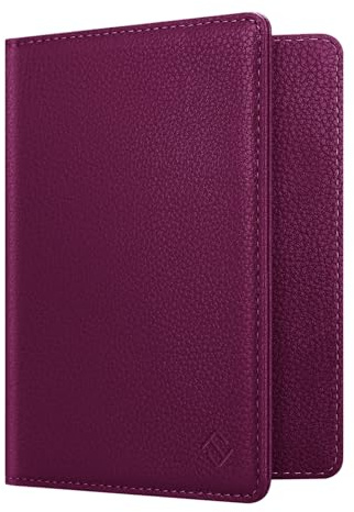 FINTIE Reisepass Impfpass Schutzhülle - Premium Kunstleder Reisepasshülle Travel Organizer mit RFID-Blockier für Kreditkarten, Ausweis, Reisedokumente Damen Herren, Lila