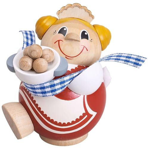 Seiffener Volkskunst | Räuchermännchen Räucherfrau | 11 cm | Kugelräuchermännchen aus dem Erzgebirge | 19002 | Kloßfrau