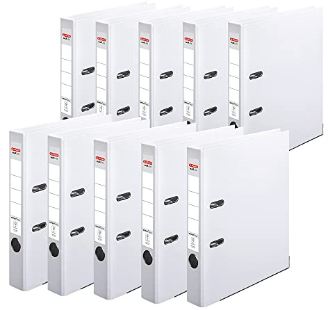 herlitz Ordner A4 maX.file protect +, A4, 5 cm Rückenbreite, Weiß, Kunststoffbeschichtung, Einsteckrückenschild, Kantenschutz innen und außen, 10 Stück