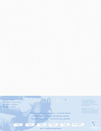 Clairefontaine 496010C Zeichenbögen (Packung mit 5 Bögen Pastelmat auf Karton kaschiert, 1800 µm, 50 x 70 cm, ideal für Trockentechniken und Pastell) weiss