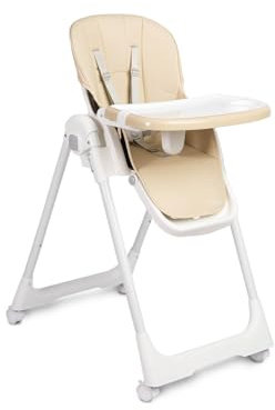 TOYZ Seggiolone Megalo – Seggiolone Pieghevole – Seggiolone per Pappa Regolabile, Leggero e Comodo con Rivestimento in Ecopelle – Da 3 Mesi a 3 Anni – Beige