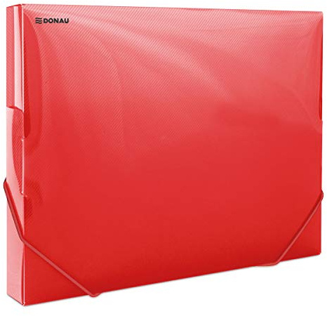 DONAU 8545001PL-04 Samlarlåda Dokumentlåda Häftbox med hörnklämma gummi, tillverkad av plast/PP 700μm röd transparent för DIN A4| ryggbredd 30 mm | Hopfällbara sidovingar | för kontor och skola