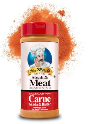 Chef Merito Carne Asada Meat Seasoning, 14 Ounce | Para asar, arroz y frijoles, asar, tacos, burritos y barbacoa, mezcla de carne mexicana audaz