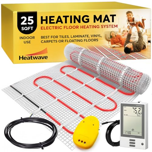 Electric Floor Heating System for Tile 25 sqft 120V 2.5Amps 300Watts-Heated Flooring System for Bathroom Floor Heating Kit Underfloor Comfort Heat 7Day/4Event Programmable GFCI Thermostat by Heatwave