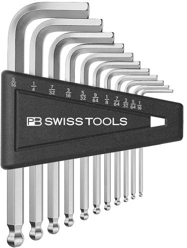 PB Swiss Tools Hex Key L-Wrenches with Ball End PB 212Z.H-12 CN | 100% Swiss Made | 12-Piece Allen Key Set (Inch) Size 1/20 to 5/16 in Practical Holder