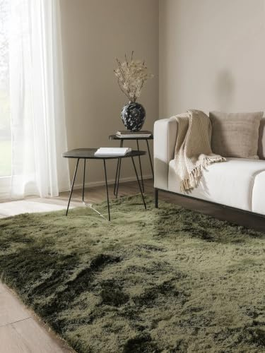benuta Nest Hochflorteppich Whisper - Grün 200x290 cm - Kuschelig Weicher Teppich für Schlaf- und Wohnzimmer - Pflegeleicht - Fußbodenheizung Geeignet