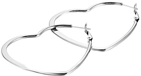 JewelryWe Schmuck Damen Ohrringe, Edelstahl, große Creolen Liebe Herz Ohrschmuck Ohrstecker, Silber, 35/46/55mm