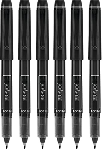 6 PENS Pilot Bravo Liquid Ink Marker Pen, Bold Point, Black (PIL11034)
