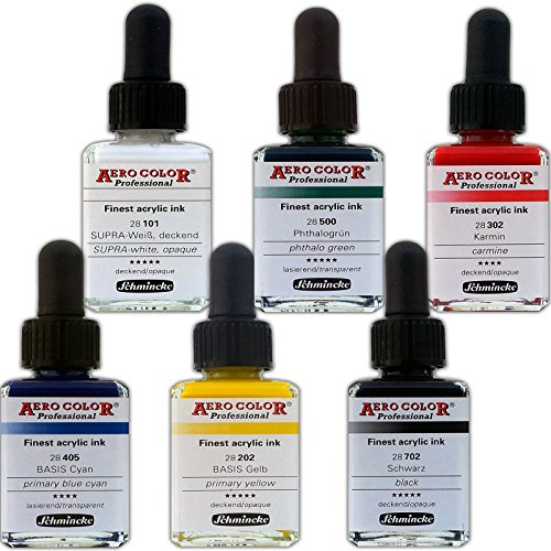Aero Color® 6 x Airbrush Paint Set Schmincke Airbrush Paints 28 ml Base Colours