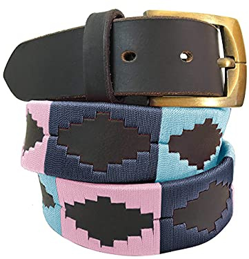 Carlos Diaz Cinturón Polo de Cuero Bordado Marrón Premium de Diseñador para Hombres Mujeres Unisex