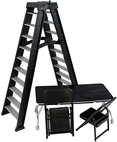 Black Wrestling Set aus Tisch, Leiter und 2 Stühlen für Wrestling Action-Figuren 15-18cm
