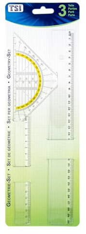TSI Zeichengarnitur 3-teilig, mit Lineal 17 cm + 30 cm und Geodreieck 16 cm, transparent, Art. Nr. 46293