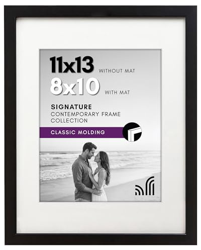 Americanflat 11x13 Picture Frame with Shatter-Resistant Glass - Use as 8x10 Frame with Mat or Display 11x13 Photo Without Mat - Signature Collection - Picture Frames for Wall Display - Black