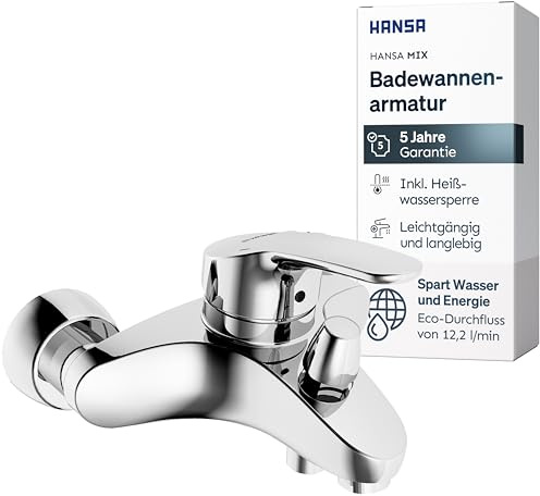 HANSA MIX Badewannenarmatur I Einhebelmischer mit Zugumsteller | Wassersparende Armatur Badewanne mit Wasserbremse und Temperaturbegrenzer | G 1/2 Standard-Anschluss für Duschkopf mit Schlauch | Chrom