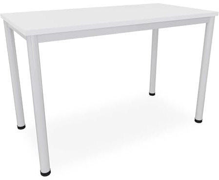 Dila GmbH Schreibtisch Verschiedene Größen und Farben, Konferenztisch graues Metallgestell, Stabiler Besprechungstisch Arbeitstisch, Bürotisch hauseigene Fertigung (B: 120 cm x T: 60 cm, Weiß)