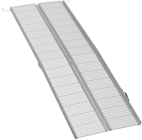 HOMCOM Wheelchair Ramp 8FT, Foldable Aluminum Threshold Ramp with Non-Slip Surface and Handle, 600lbs Weight Capacity, Suitcase Handicap Ramp for Home, Doorways, Curbs, Steps