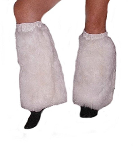 Alpacaandmore Damen lange Fell Pelz Beinwärmer Stulpen Beinstulpen Legwarmer schwarz und weiß (weiß)
