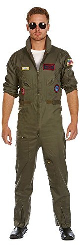shoperama Deluxe Piloten-Overall Jetpilot Herren Kostüm aus Baumwolle inkl. Brille KURZE VERSION