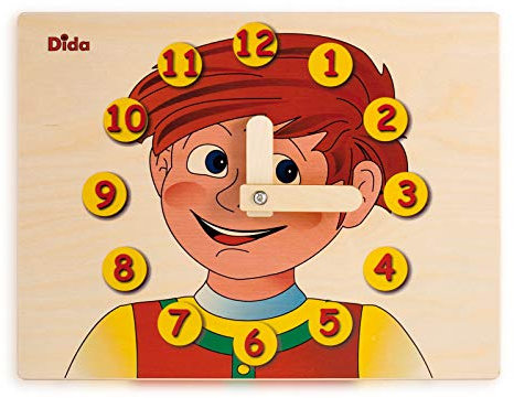 Dida - Lernuhr Für Kinder - Jungengesicht - Spielerisch Die Uhrzeit Lernen, Eine Kinderlernuhr Aus Holz Für Den Kindergarten, Die Vorschule Und Zu Hause