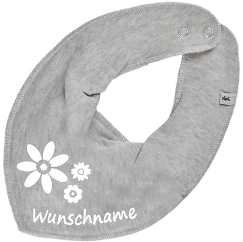 HALSTUCH mit Namen oder Text personalisiert für Baby oder Kind aus Baumwolle in Einheitsgröße Blumen grau