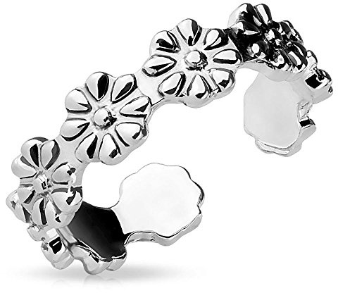 Bungsa Blüten Zehring VERSTELLBAR silber Damen Brass (Zehring Fussschmuck Fussring Toe-Ring Nail Ring Nagelring biegbar verstellbar)