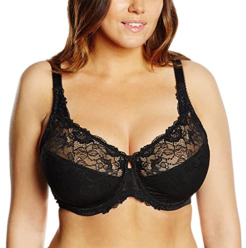 Delimira Women's Beauty Lace Non Padded Minimiser Full Figure Underwire Bra Black 44DD