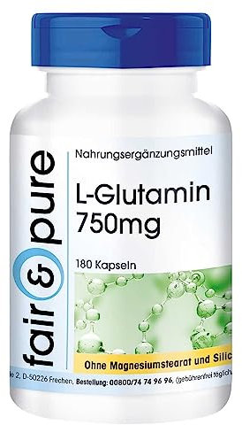 Fair & Pure® - L-Glutamine 750mg, in Free Form, Vegan, 750mg, 180 Capsules