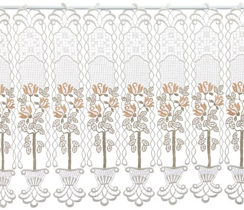 Plauener Spitze by Modespitze, Store Bistro Gardine Scheibengardine mit Stangendurchzug, hochwertige Stickerei, Höhe 50 cm, Breite 112 cm, Creme/Beige/Lachs
