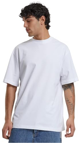 URBAN CLASSICS Men's Basic Crew Neck Tall Tee, Oversized Short Sleeves T-Shirt with Dropped Shoulders, 100% Jersey Cotton, in white, 4XL