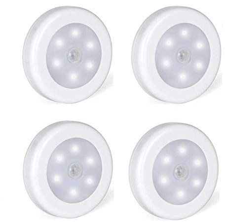 Foonii Lot de 4 Lampe adhésive LED, Eclairage LED Détecteur de Mouvement avec Base Magnétique (Alimenté par batterie)