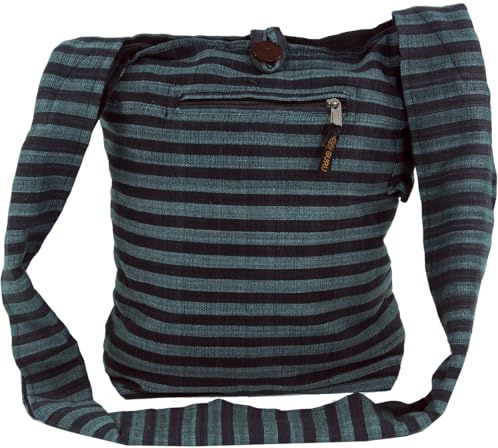GURU SHOP Sadhu Bag gestreift, Goa Tasche, Schulterbeutel aus Baumwolle | Geräumiges Hauptfach mit Reißverschluss, Handytasche mit Klettverschluss, Unisex, Länge Schultergurt ca. 110 cm