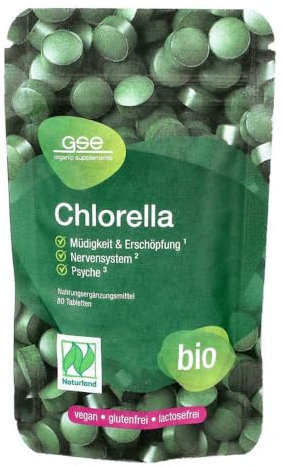GSE Chlorella Presslinge, 80 Tabletten, Nährstoffreiche Mikro-Alge, reich an Chlorophyll, BIO-Qualität, 100% pflanzlich, vegan und ohne Zusatzstoffe