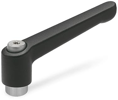 Ganter Normelemente | Verstellbare Klemmhebel mit Edelstahl-Gewindebuchse - GN 300.1-108-M16-SW | Buchse und Halteschraube in Edelstahl | Griff Zink-Druckguss schwarz, kunststoffbeschichtet | 1 Stück