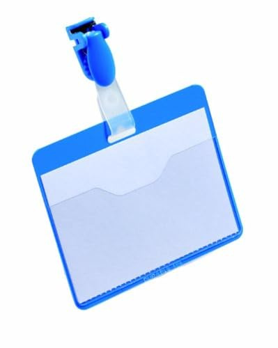 Durable Namensschild (mit Clip, 60 x 90 mm, Kunststoff) Packung à 25 Stück, blau, 810606 | Besucherschilder aus Kunststoff, mit drehbarer Klemme, für Papiereinlagen, Format 60 x 90 mm, blau