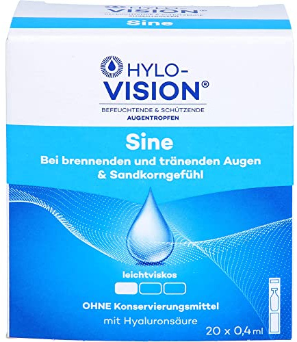 Hylo-Vision Sine Augentropfen – Bei trockenen, brennenden, tränenden Augen und Sandkorngefühl, ideal für unterwegs, leichtviskos, konservierungsmittelfrei, geeignet bei Kontaktlinsen, 20 x 0,4 ml