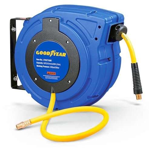 Goodyear Air Hose Reel Retractable 9.5mm x 15m Hybrid Polymer Hose Max 20BAR