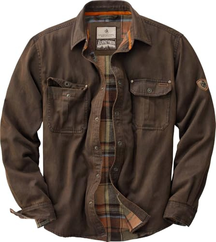 Legendary Whitetails Flannel Lined Shirt Jacket Waxed Cotton Water Resistant Chaqueta, Tabaco, X-Large Alto para Hombre