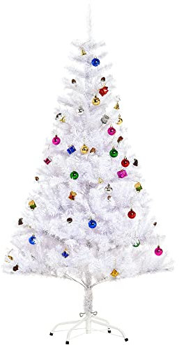 HOMCOM Sapin Arbre de Noël Artificiel Blanc 150 cm 680 Branches avec Nombreux Accessoires variés