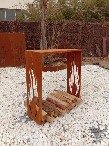 Zen Man Edelrost Garten Kaminholzständer, Kaminholz, Holzkorb, Holzlager Kaminholzregal Kaminholzunterstand 031084 L80 B25 H80cm