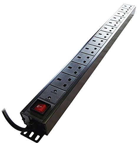 Eagle 12-Way UK Vertical Socket 19 PDU with Surge Protection to UK Plug 2m Lead