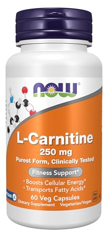 NOW L-carnitine 250mg, 60 Capsules (Pack of 2)