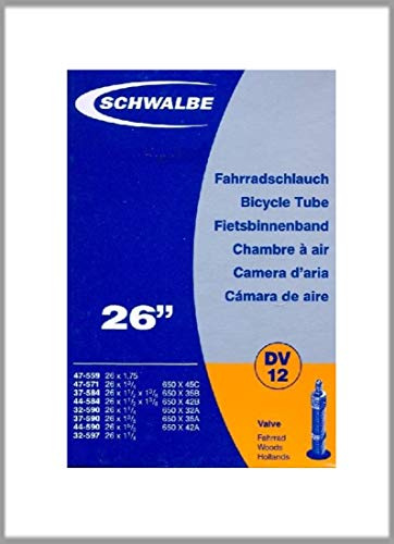 SCHWALBE Fahrradschlauch DV12 mit Blitzventil ~ 26 ~ 32/47-559/597 mm (26 x 1 3/8-1,75 Zoll) auch für Leichtmofas
