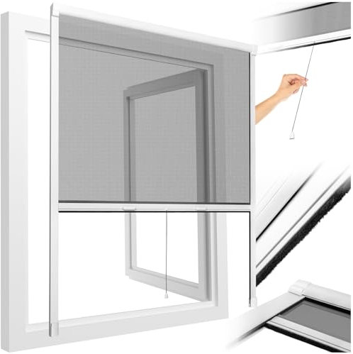 tectake® Moustiquaire fenetre plissé Moustiquaire Enroulable Cadre Aluminium 130x160cm Filet Anti Moustique Résistante aux intempéries & aux UV idéal Chambre Enfant Salon Chambre Bebe Entrée Maison