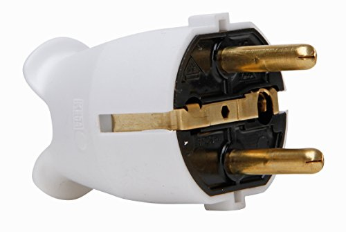 Kopp Schutzkontakt-Stecker, Kunststoff, IP 20, zentrale Einführung, 2 Schutzkontaktsysteme gem. Norm CEE 7/VII für Kabelquerschnitt bis 3 x 1,5 mm², arktis-weiß, 175702000