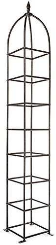 H Potter 8 Ft Heavy Duty Garden Obelisk Trellis – Solid Steel Climbing Rose Tower with 12” Ground Stakes, Charcoal Brown Metal Vertical Plant Support (GAR470)